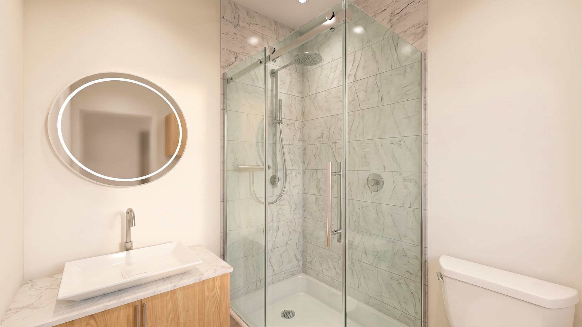 Salle de bain avec douche vitrée